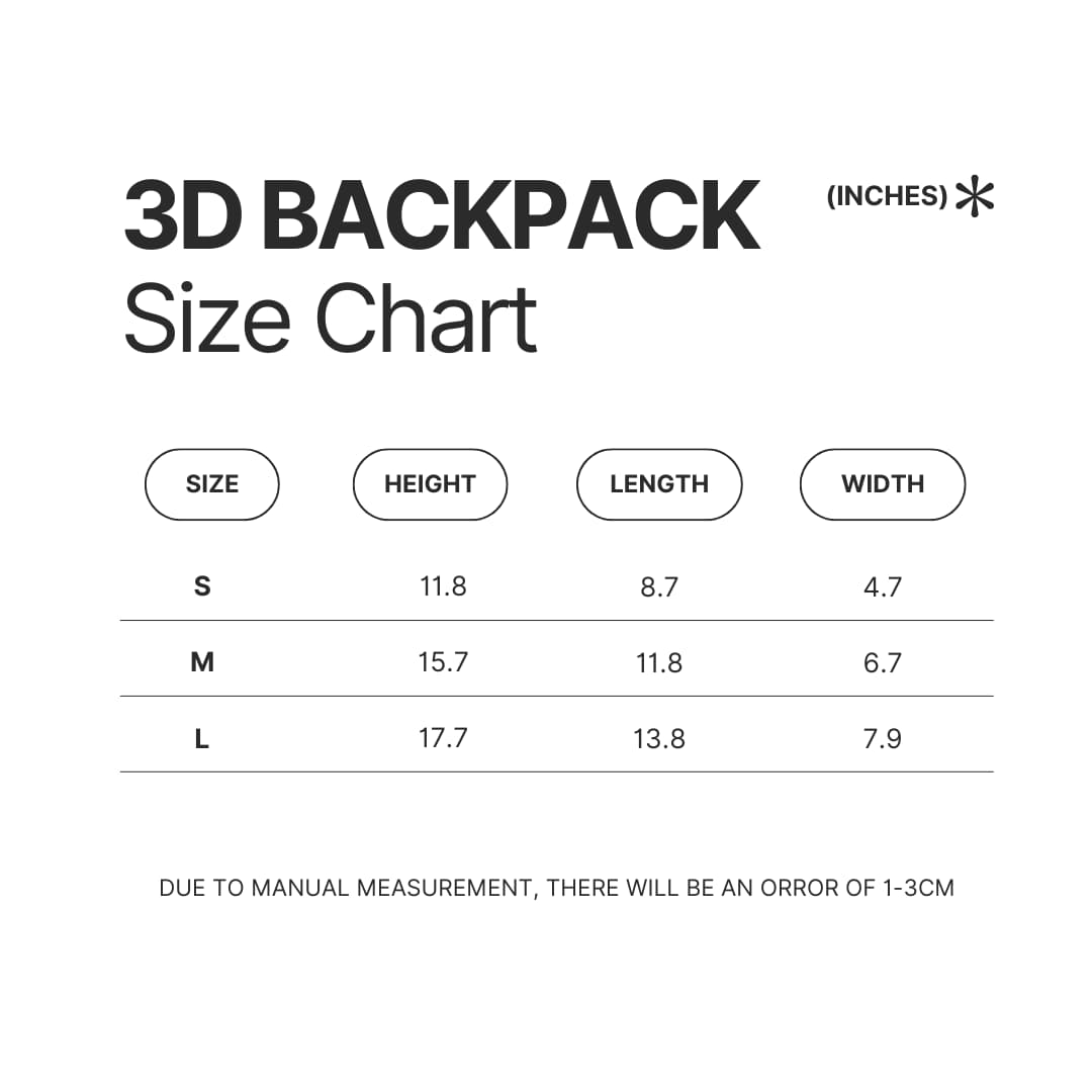 3D Backpack Size Chart - High School DxD Shop