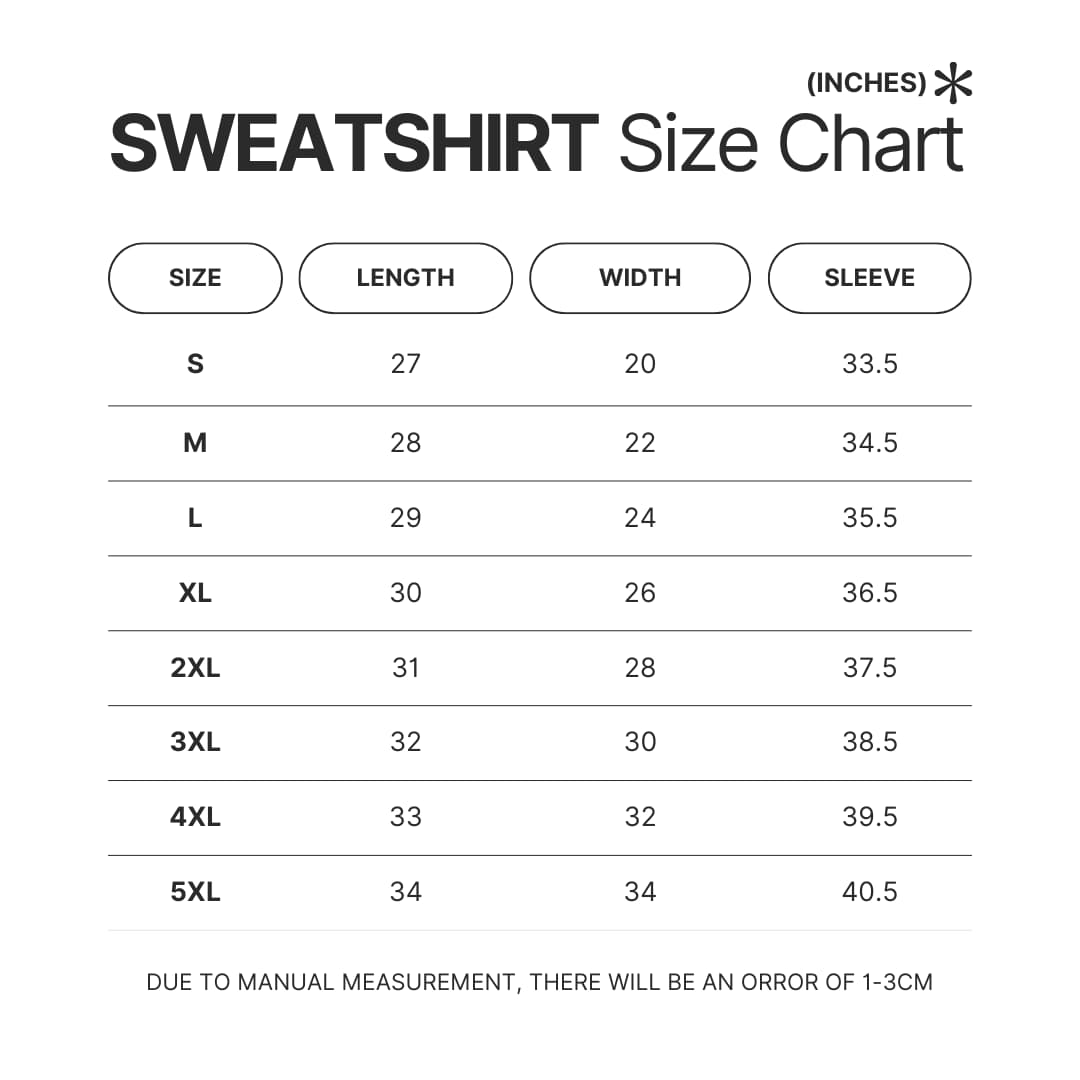 Sweatshirt Size Chart - High School DxD Shop