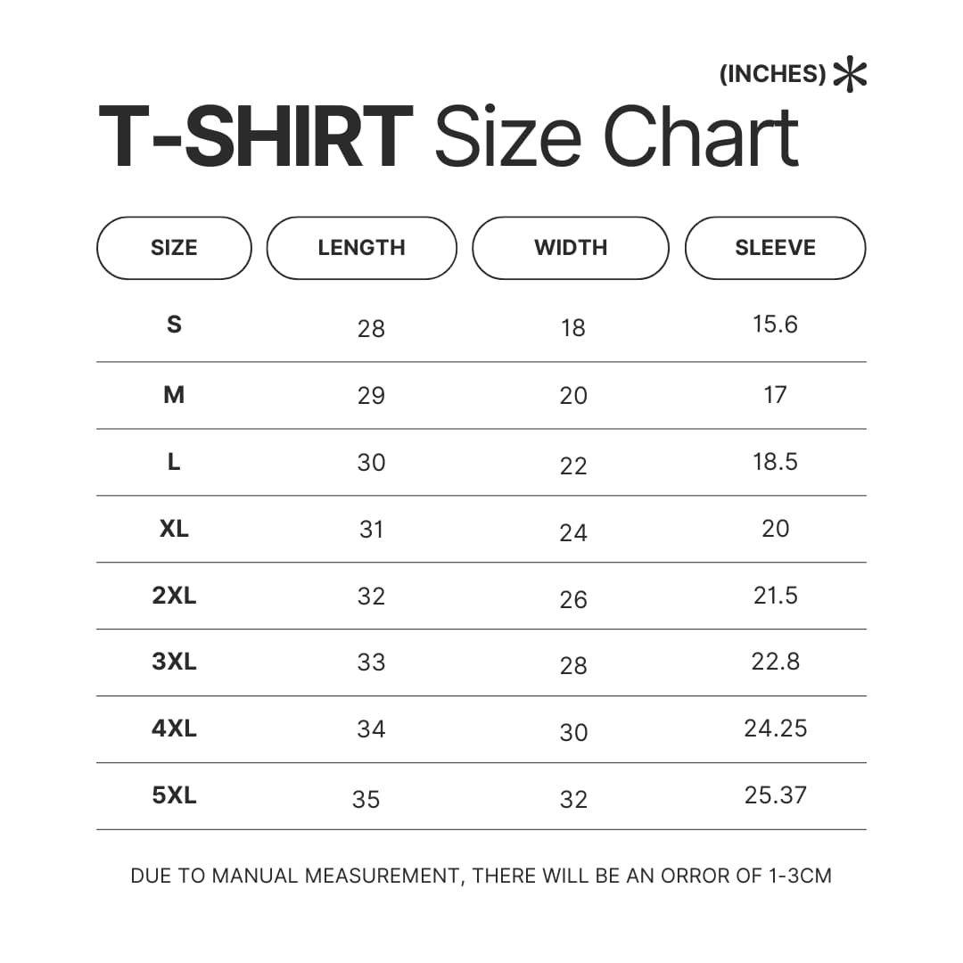 T shirt Size Chart - High School DxD Shop