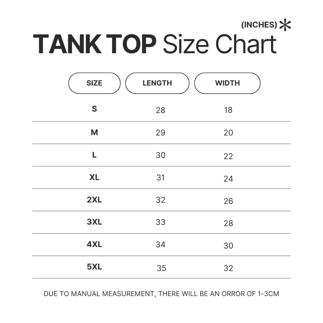 Tank Top Size Chart - High School DxD Shop
