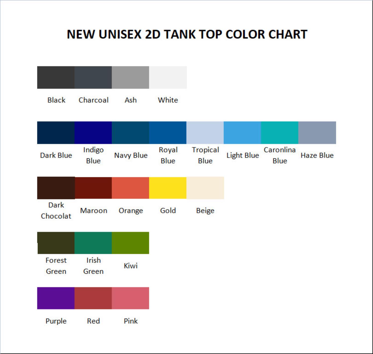 tank top color chart - High School DxD Shop