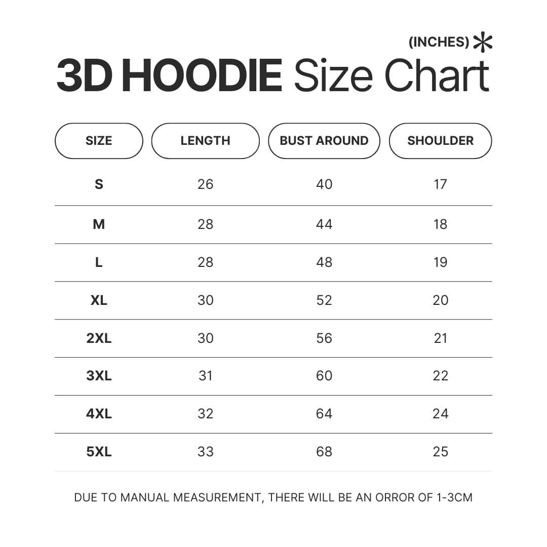 3D Hoodie Size Chart - High School DxD Shop