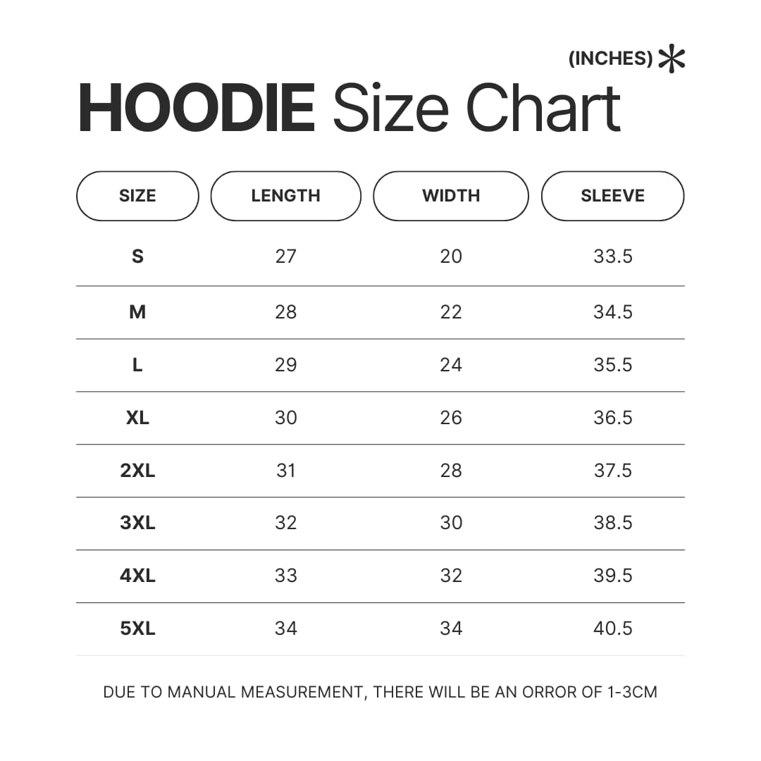 Hoodie Size Chart - High School DxD Shop