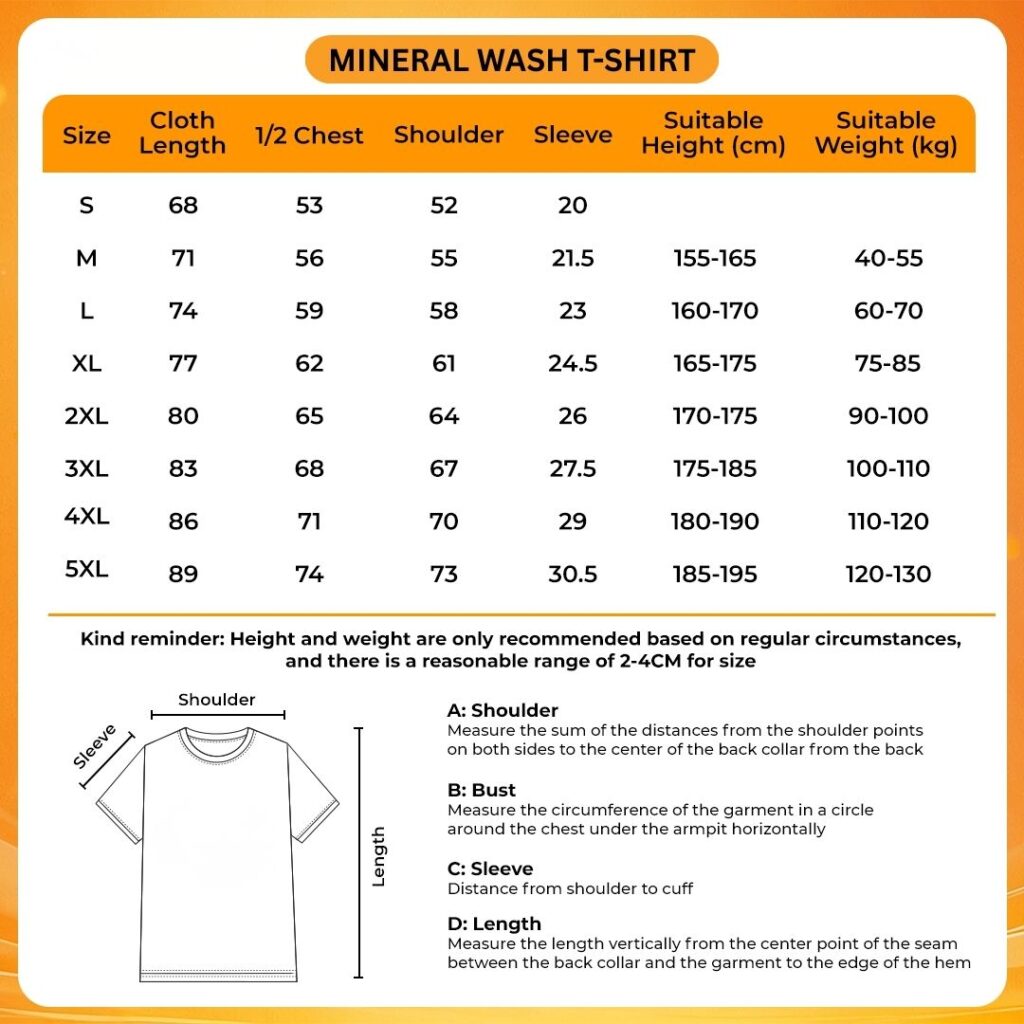 Mineral Wash T Shirt Size Chart - High School DxD Shop
